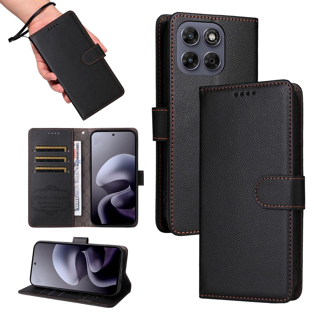 Case for Moto G67 5G - Leather/PU, Black, With Card Holder