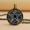 Колдовство пентаграмма стеклянный кабошон кулон ожерелье с викканской звездой женское ожерелье с викканским ювелирным изделием