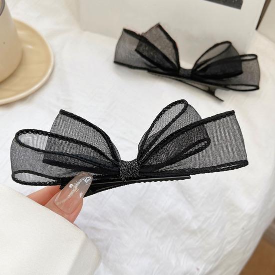 2Pcs Women Hairpins Two-layer Mesh Bow Anti-slip Photo Prop Lightweight Princess Style Reusable Party Hair Decoration Tool