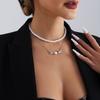 Valentine'S Day Lobe Double Beaded Mixed And Matched Metal Chain Necklace Ins Imitation Pearl Double Flying Swallow Necklace Female
