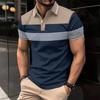 2025 Best-Selling Men's T-Shirt Short Sleeve Color Contrast Striped Print Button Business Fashion Loose Men's Street POLO Shirt