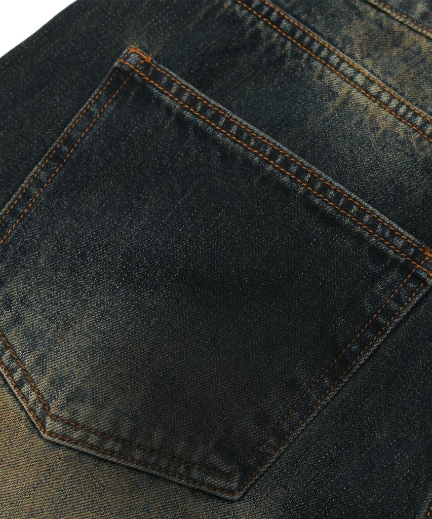 TRILLION Dirty Brush Washed Wide Denim Pants (Deep Green)