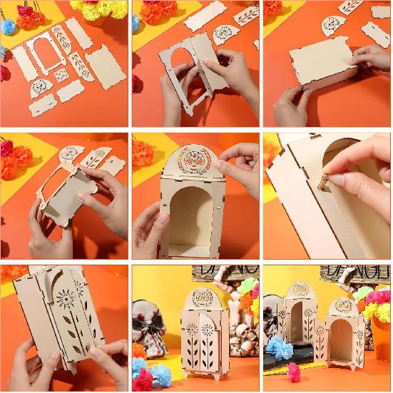 Soaoo Dia De Los Muertos Ofrenda Shadow Box, Wooden Day of The Dead Shadow Box, Skull Papel Picado Day of The Dead Decorations, Altar Ofrenda