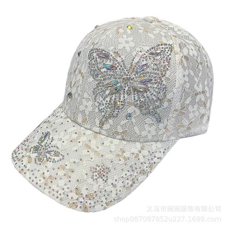 New fashionable breathable rhinestone butterfly lace baseball cap children's summer light breathable sunshade sun protection cap