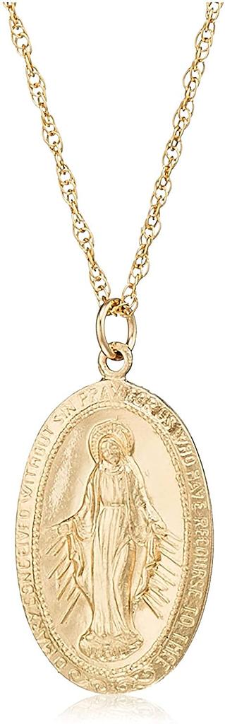 Магазин Сделано в Японии Ожерелье 14KGF Позолоченная медаль Мария Цепочка с винтом Металл Гипоаллергенный Сделано в Японии Овальный Маленький k14gf34 [Ювелирные изделия M] Мужские Женские
