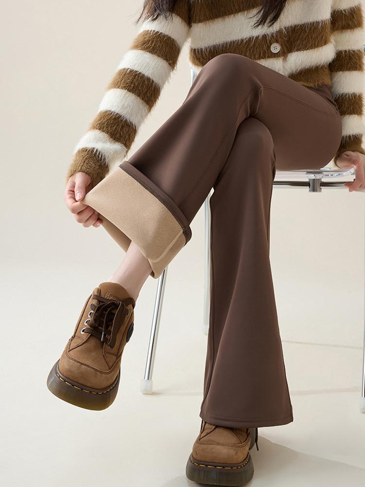 Осенне-зимние брюки-клеш из кроличьего флиса Sharkskin, леггинсы для женщин, эластичные, с высокой талией, тонкие, теплые, подковообразные брюки