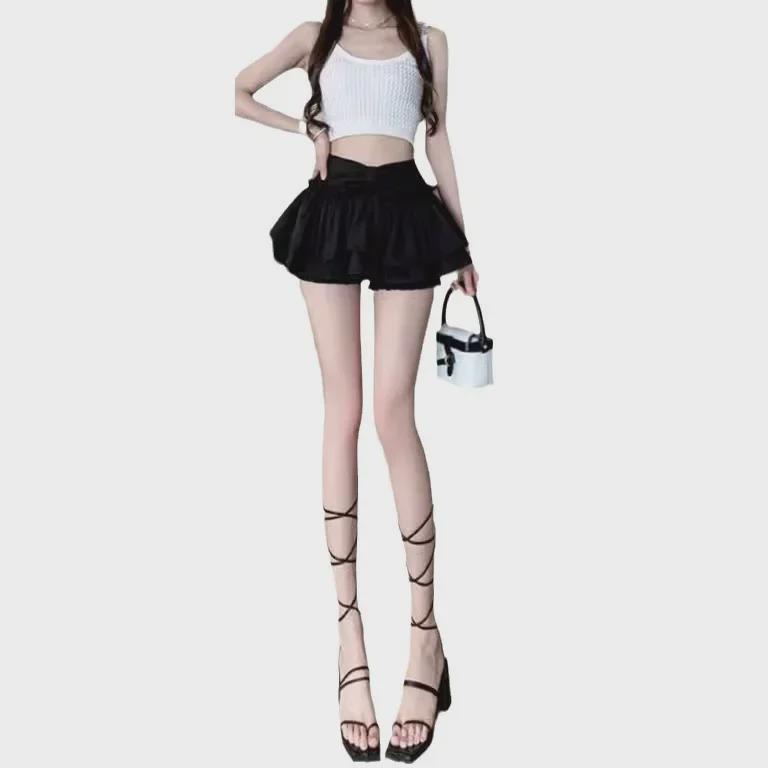 Женская летняя мини-юбка в балетном стиле с пышной юбкой А-силуэта и оборками