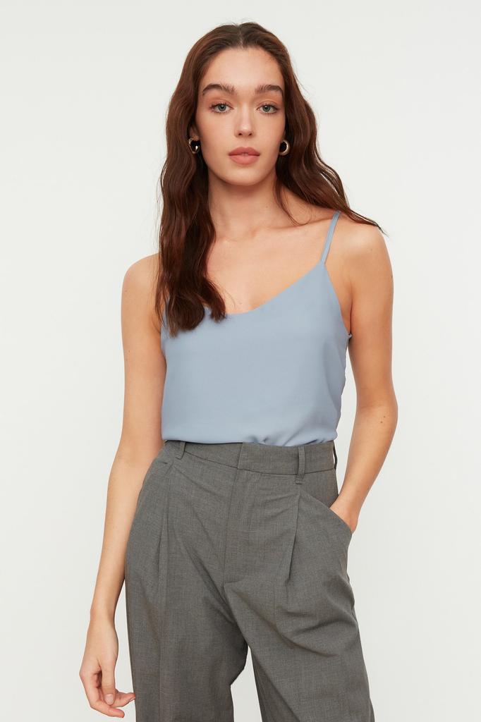 Women's Fashion New Blouse Black Basic Strap Woven Blouse