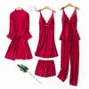 Silk Language 1011 New Ice Silk Loungewear Women's Red Pajamas Five-piece Set Sexy Lace Suspender Pajamas