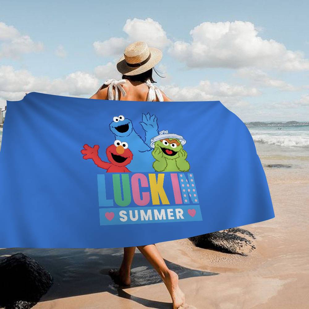 Sesame Street Cartoon Microfiber Blanket Quick Drying Beach Towels Oversized Printing Super Absorbent Pool Towel Blanket
