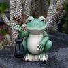 Frog Figurine with Solar Lantern Green Frog Light Resin Statue Sculpture Indoor Outdoor Garden Lawn Yard Decoration Ornament