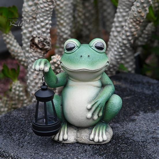 Фигурка лягушки с солнечным фонарем, зеленая лягушка, смоляная статуя, скульптура для внутреннего и наружного использования, украшение для сада, газона, двора
