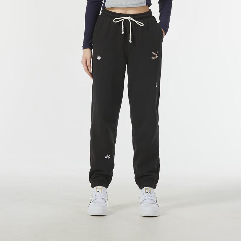 Puma Вышитые штаны для бега и фитнеса с завязками, женские трикотажные брюки, черные 625810-01