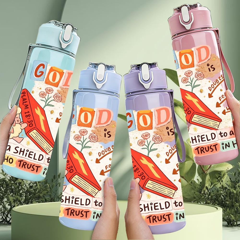 1PC God Red Fish Faith Print 750ml Color Plastic Sports Water Bottle Leakproof Flip Straw Lid Suitable for Sports Office Home Use