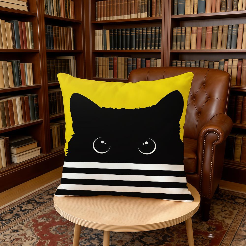 Black Cat Yellow Cartoon cushion cover Home Office Birthday Anniversary Gifts Soft Skin Friendly Cushion Cover