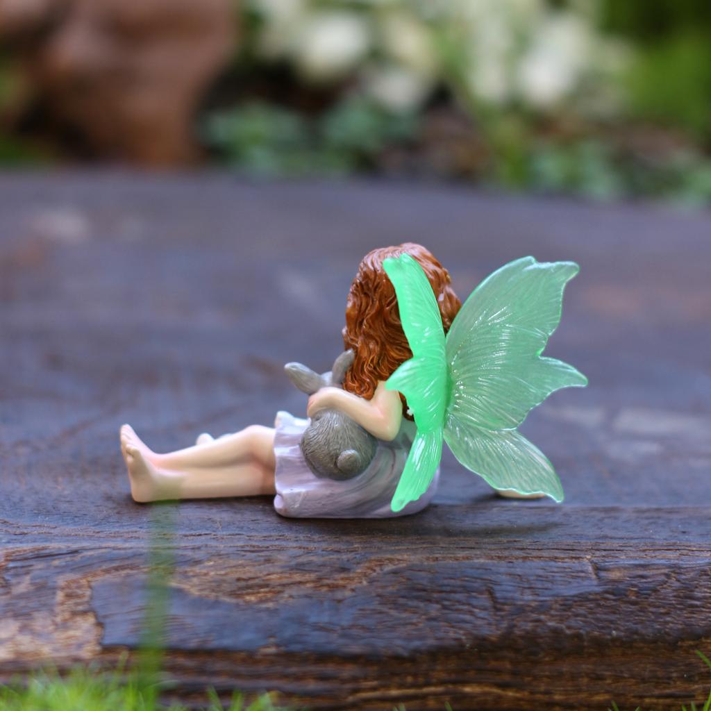 1 sitting girl and rabbit, fluorescent wings, spring garden bonsai decoration, Easter statue ornament