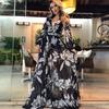 Summer Women's Sexy Deep V Long Sleeve Printed Long Dresses