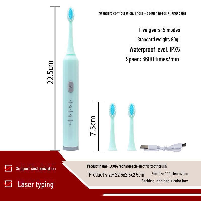 Portable Rechargeable Soft Bristle Electric Toothbrush for Adults