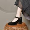 Square Head High Heels Women's 2025 Autumn One-word Buckle Shallow Mouth Mary Jane Shoes French Thick Heel Small Single Shoes Patent Leather Women's