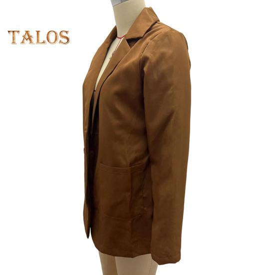 Женский пиджак с лацканами, длинный рукав, открытый спереди, однотонный пиджак в городском стиле, весна-осень, деловая верхняя одежда