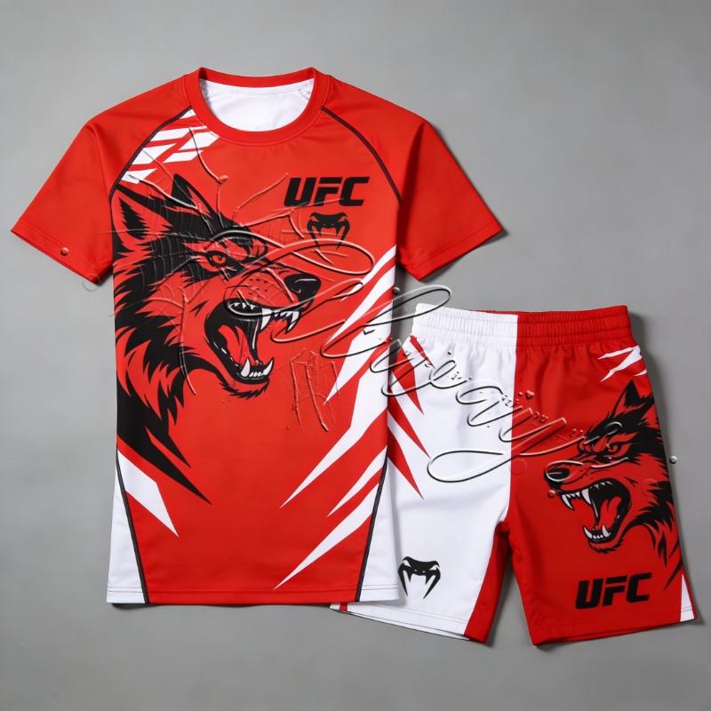 Летний новый спортивный костюм UFC MMA для мужчин и женщин, для занятий фитнесом, любителей единоборств, саньда, бокса. Быстросохнущий, дышащий комплект.