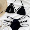 Women's Swimwear Solid Halter Bikini Back Tie Swimsuit Triangle Swimsuit Set 5 Colour