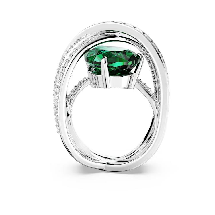 Swarovski Кольцо с двойной гиперболической кривой, родиевое покрытие, женское, зеленое 5666957
