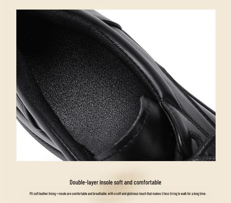 Женские черные кожаные туфли на массивном высоком каблуке - Осенний стиль, Увеличивающие рост, Толстая подошва, Легкие, Износостойкие, Низкий верх