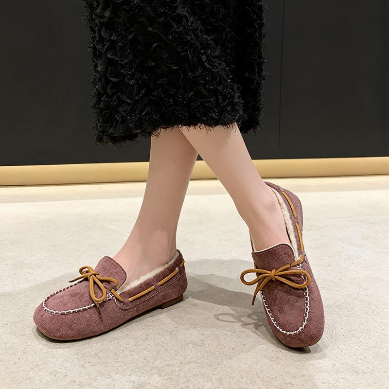 Французские ботинки-бини на толстом каблуке женские 2025 зима новые бархатные теплые хлопковые туфли мягкая подошва ленивые беременные женщины туфли для мамы