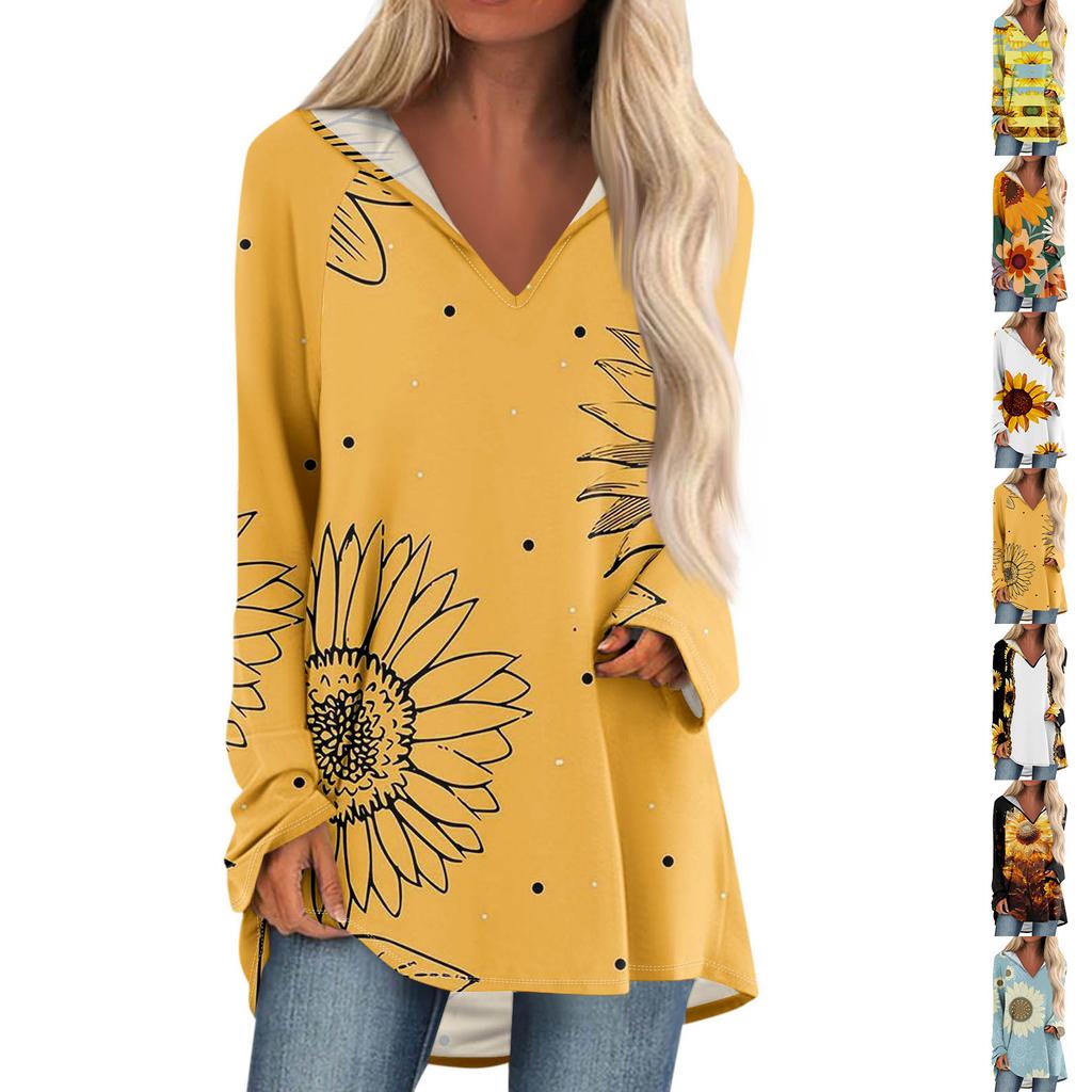 Женские свободные топы с V-образным вырезом и капюшоном с длинными рукавами, повседневные топы, домашние пижамы для отдыха, топы