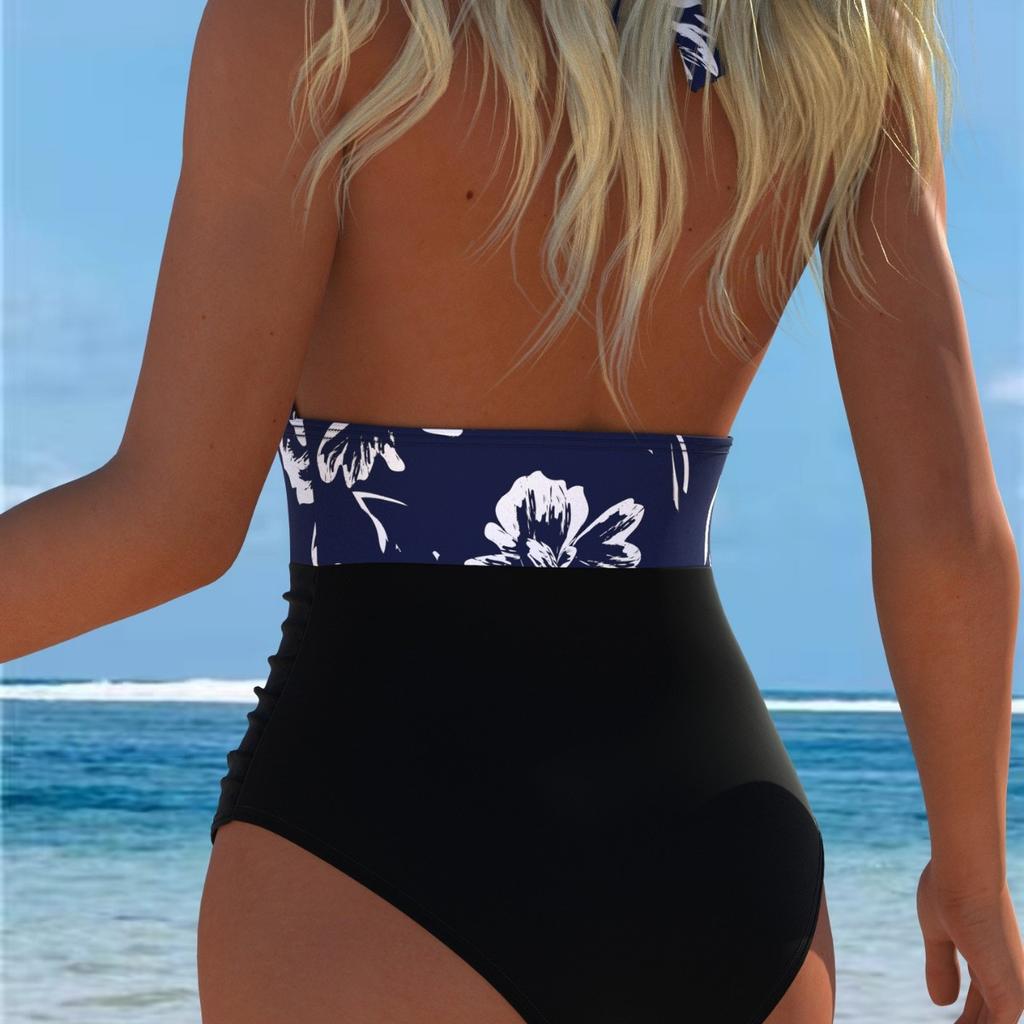 1011 Women's One-piece Swimsuit Neck Strap Halter Sling Design Beach Swimsuit