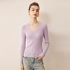 Women's Cross V-Neck Striped Wool Knit Pullover, Slim-Fit Base Layer for Autumn/Winter