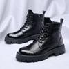 Модные, популярные мужские ботинки из натуральной кожи, зимние, высококачественные подошвы, высокие ботинки, мужские мотоциклетные ботинки, модные рабочие ботинки