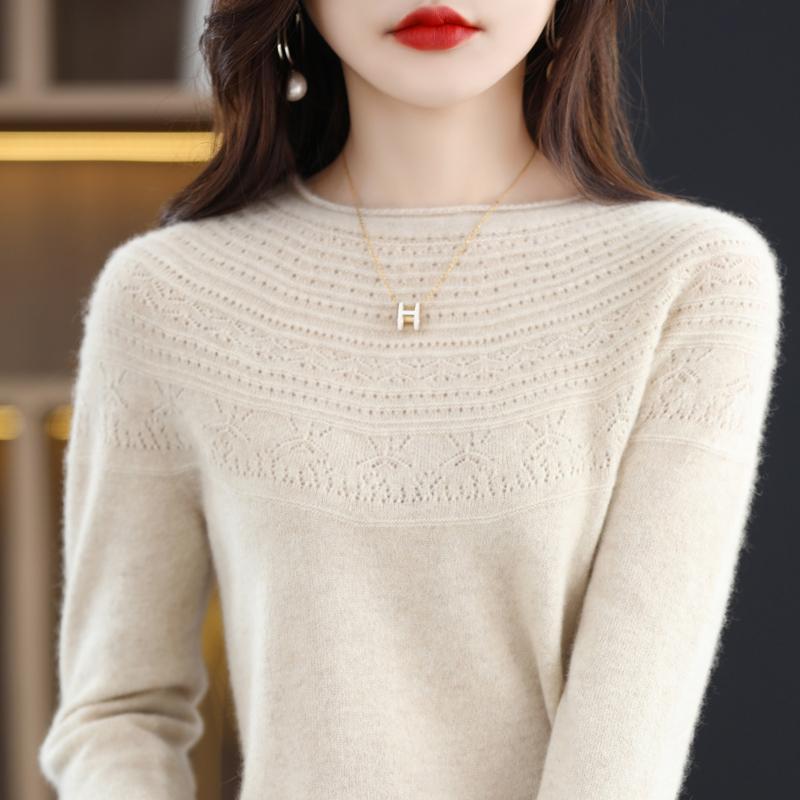Женский свитер с круглым вырезом и подвернутым краем, кашемир Qinghe, 30% кашемира 70% шерсти, зимний вязаный свитер, осенний свитер, кашемировый свитер