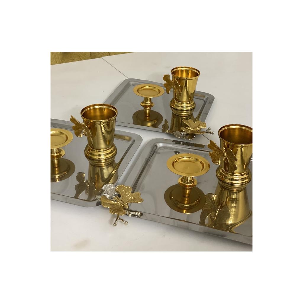 Set Of 3 Stainless Steel Square Tray Gold Macaron Holder And Gold Rose Bucket
