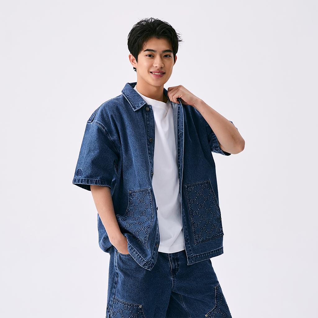 New MLB MONOGRAM Collection New York Yankees SS25 Shirt Unisex Denim 3ADRM0653-50INS