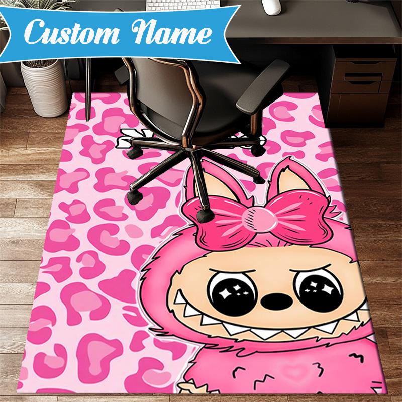 Custom Name Pink Labubu Cute Theme Rug Game Carpet, Floor Mat for Bedroom Living Room Entryway Rug, Home Decor Idea Gift for Christmas birthday