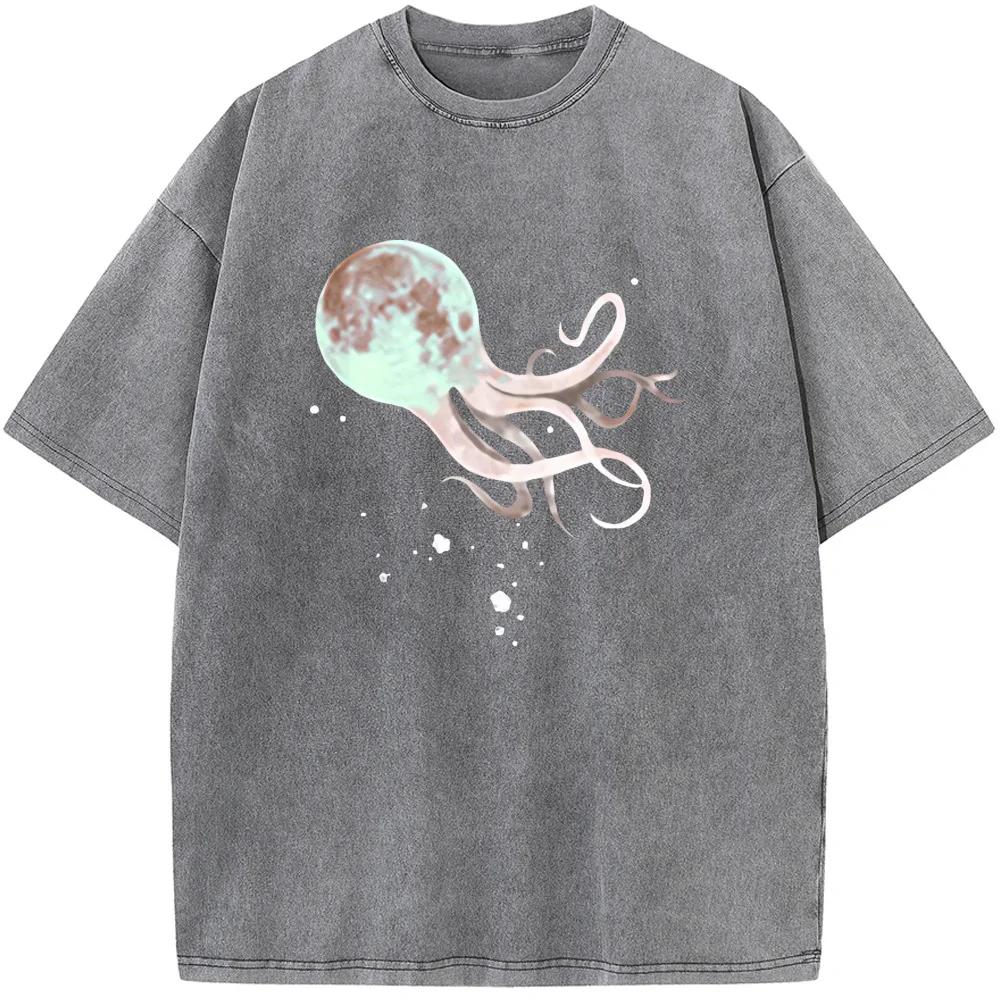 Moon Octopus Men's Short-Sleeved T-shirt Grams Of High-Quality Washed Old Tshirt Student Top T-shirts