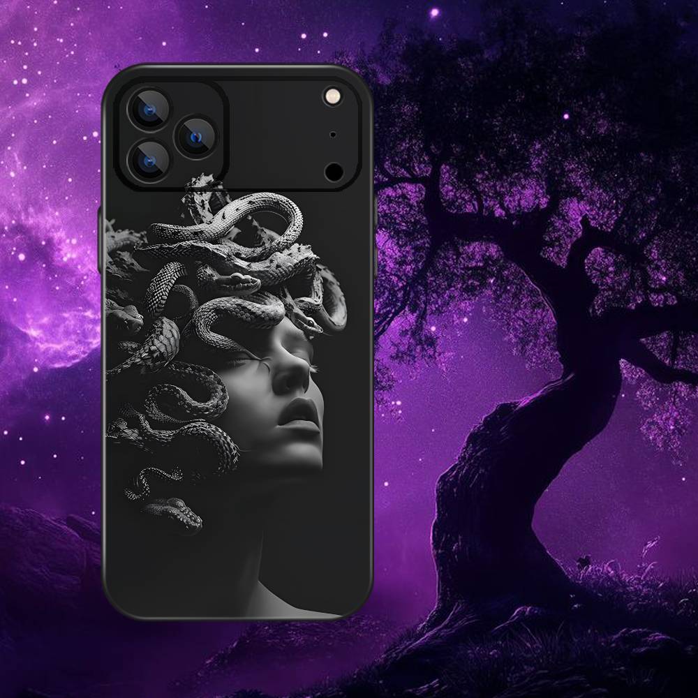 M-Medusa Greek Mythology Phone Case For iPhone 17,16,15,14,13,12,Pro,Max,Plus,E,SE4,Air,Mini Black Soft Box