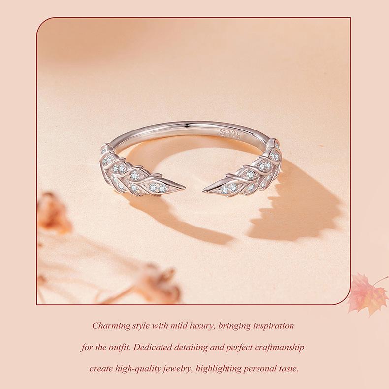 Autumn Romantic Maple Wheat Stud Earrings Jewelry Set S925 Sterling Silver Sparkling Autumn Leaf Ring