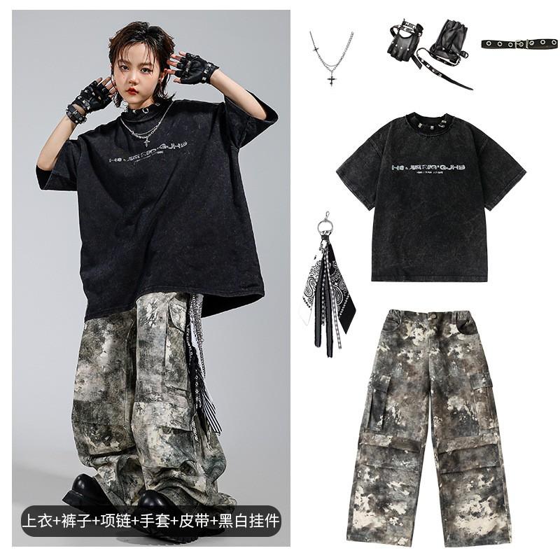 Kids Hip Hop Dance Outfit Set Boys Girls Streetwear Performance Costume With Accessories
