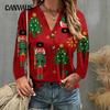 Women's Blouse Loose V-Neck Printed Christmas Tree Casual Printed Long Sleeve Top