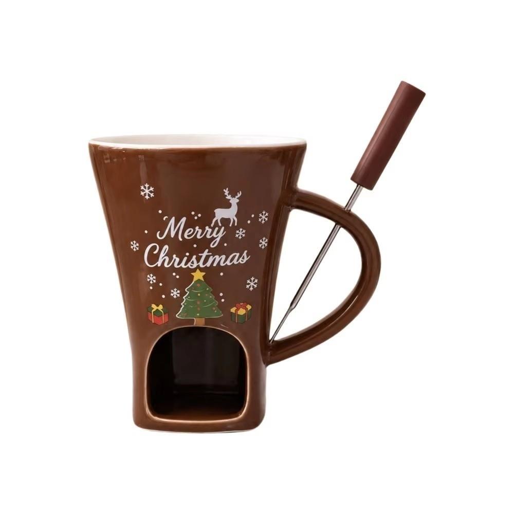 with Fork Chocolate Melting Stove Christmas Theme Cheese Fondue Cup Christmas Ceramic Mug Gift