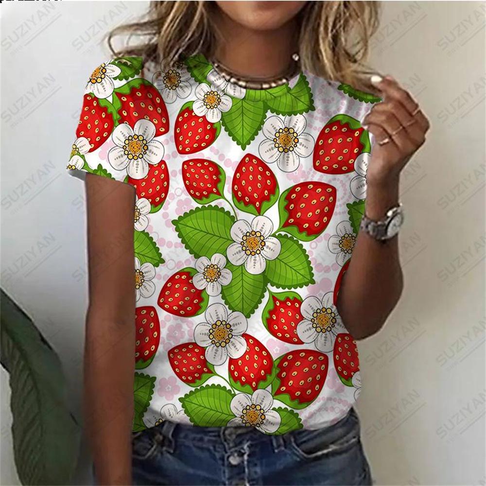 2025 Casual Loose Design Short Sleeve Top Fashion 3d Printed Fruit Pattern Round Neck T-Shirt Street Harajuku Women T-Shirt