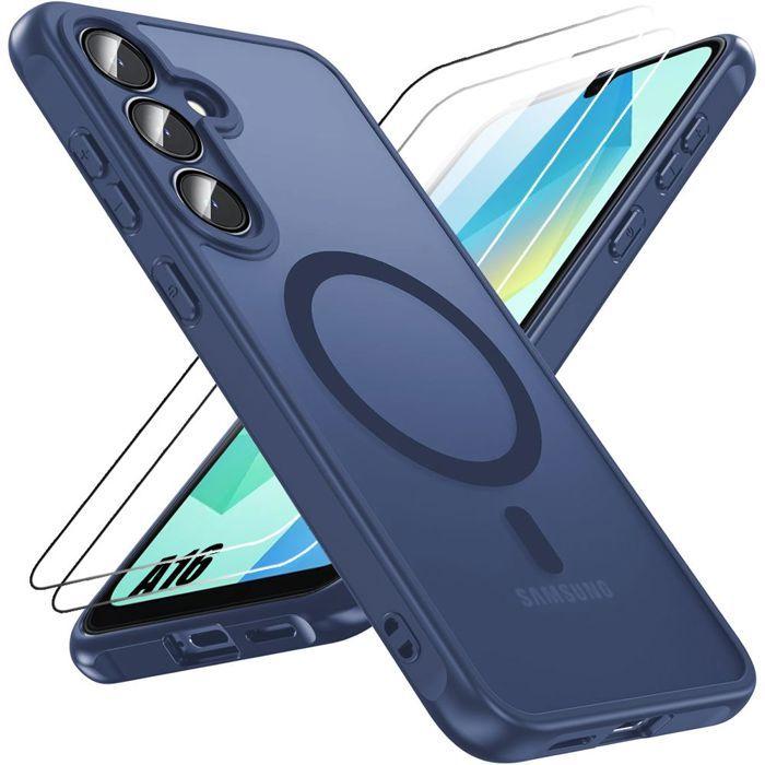 Coque de protection - BOOLING - pour Samsung Galaxy A16 5G/4G - Bleu Marine - Protection Caméra - 2 Verres Trempés