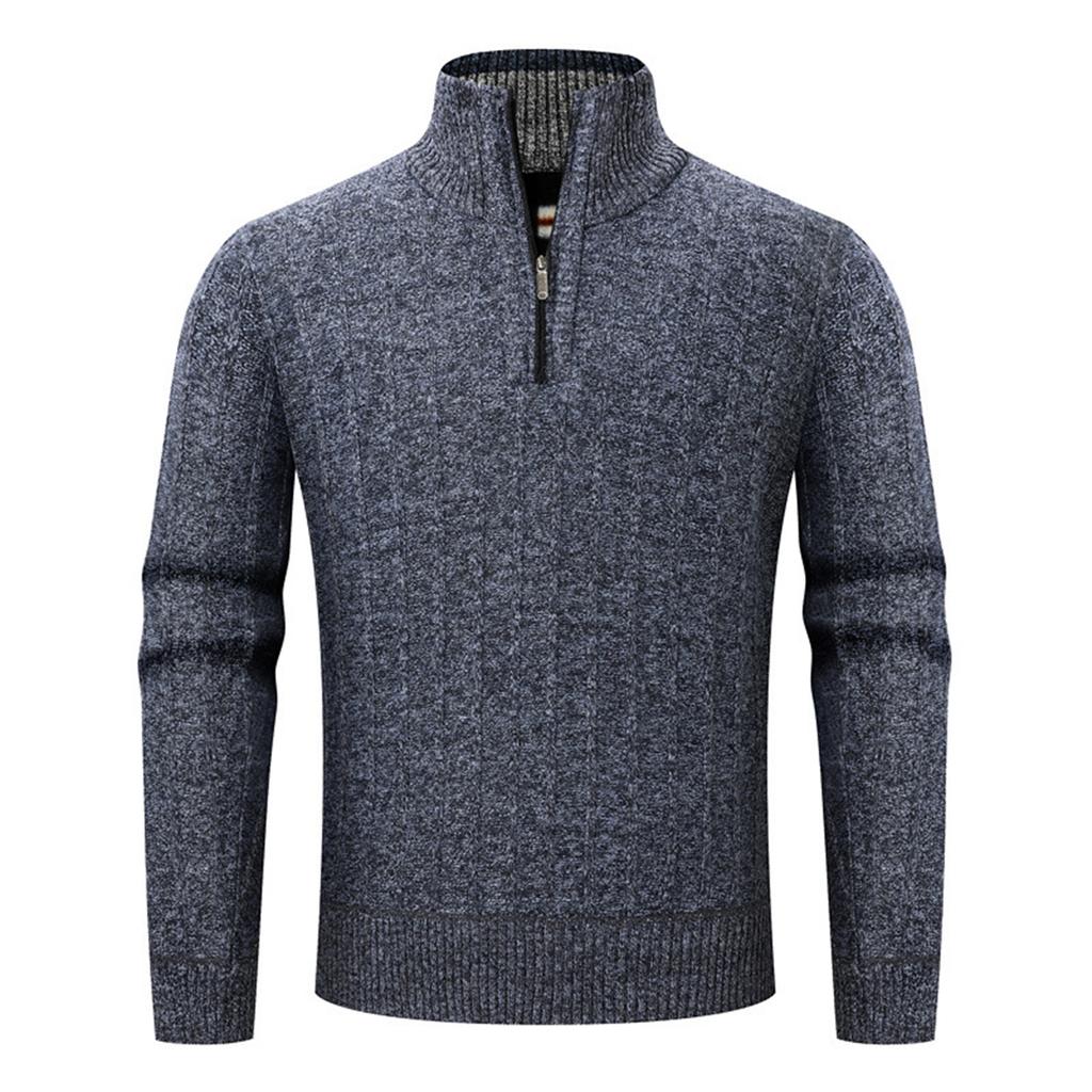 Мужской плюшевый пуловер с длинным рукавом, вязаный свитер на молнии до середины, мужской теплый свитер