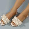 Женские шлепанцы с декором из искусственного жемчуга, сандалии с отделкой с рюшами, износостойкие шлепанцы на плоской подошве с открытым носком, летние песчаные пляжные сандалии, женская обувь