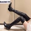 Высокие сапоги выше колена женские туфли челси на высоком каблуке с острым носком кожаные туфли готического дизайна класса люкс зимние зимние туфли Botas Mujer