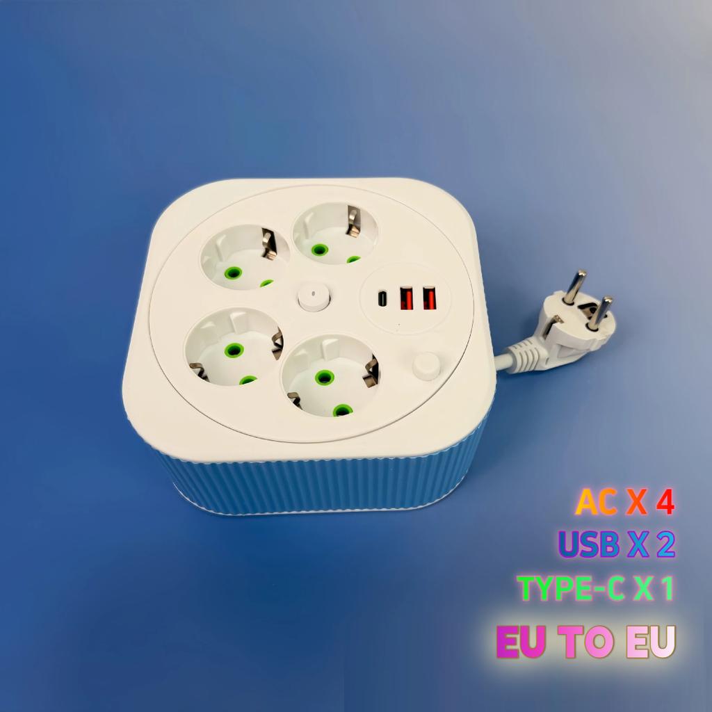 Выдвижная USB-удлинитель – Квадратный портативный удлинитель с кабелем 2 метра, Многорозеточная зарядная станция