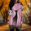 New In Autumn Silhouette Deer Print Plus Size Dress Women O'neck Long Sleeves Casual Pocket Dresses